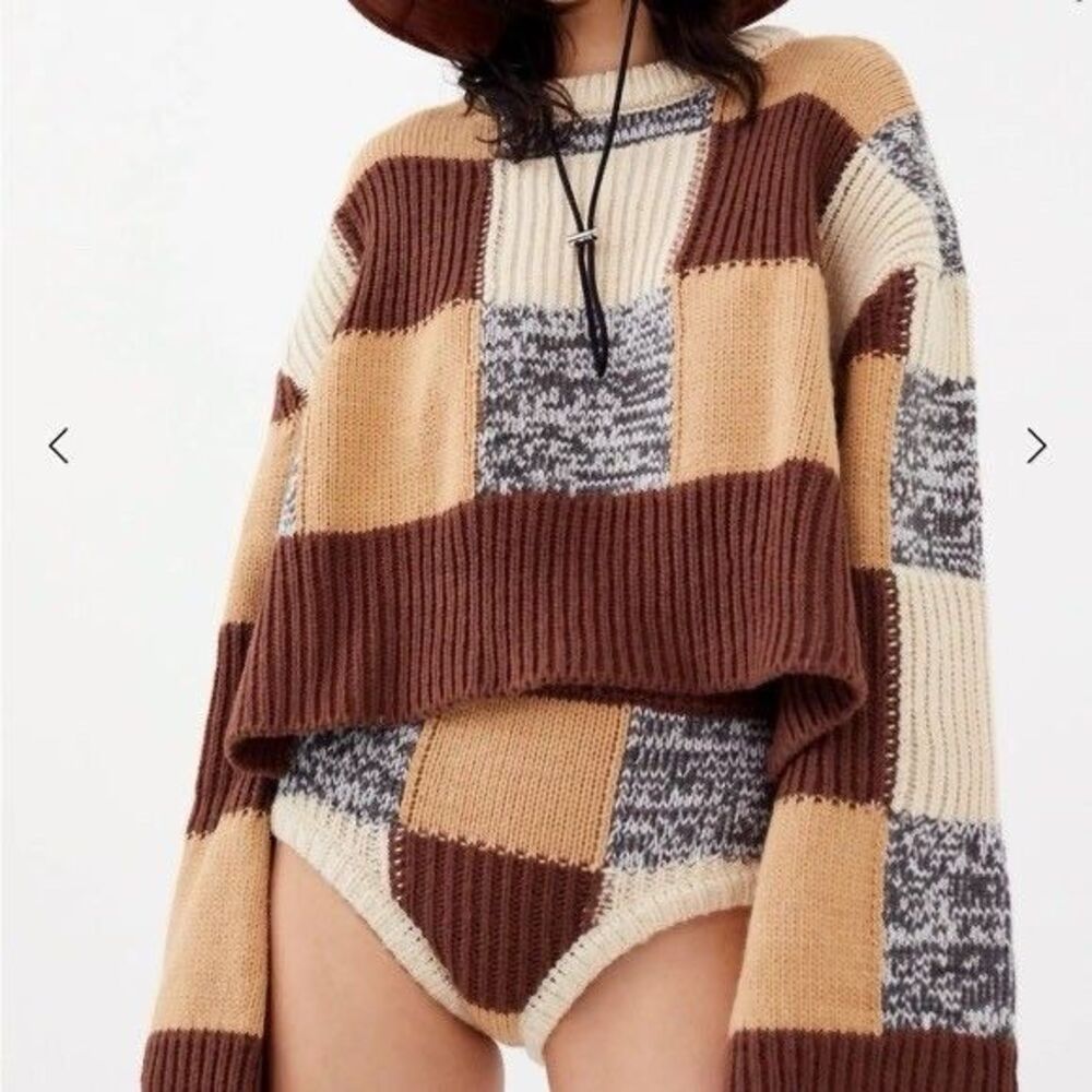 For Love and Lemons Finley Brown Colorblock Sweater Size Medium